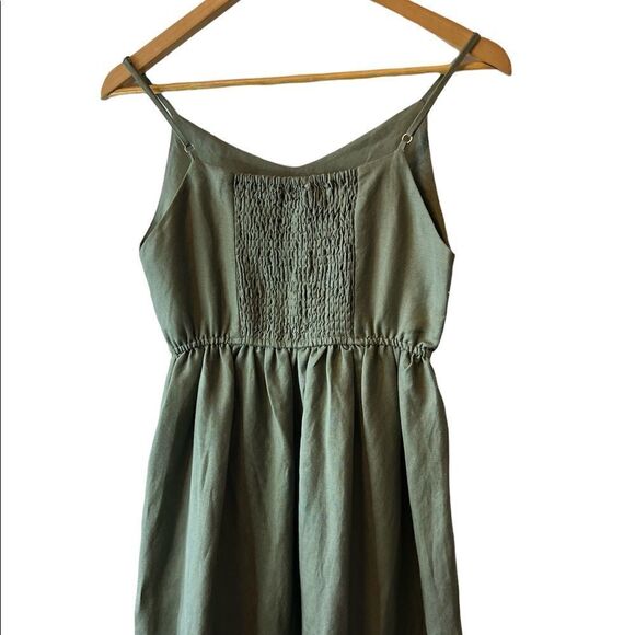 NWT THEKORNER Khaki Green Linen Long Blend Dress - Picture 4 of 10